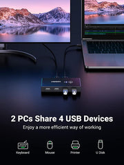 UGREEN USB 2.0 Switch 2 In 4 Output USB KVM Switch